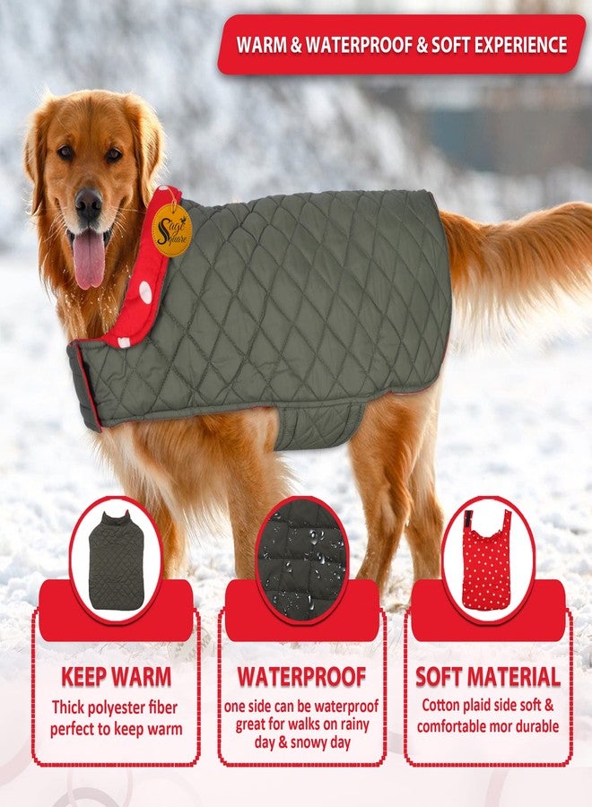 سايج سكوير سترة صوفية مربعة للكلاب من سيج، قابلة للعكس، مقاومة للماء والرياح، ملابس للكلاب في الطقس البارد (أحمر ورمادي) (كبير) (26 بوصة) - Image 2